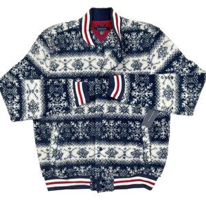 NEW Tommy Hilfiger Fleece Sherpa Jacket! Winter Snowflake Design  Varsity Style